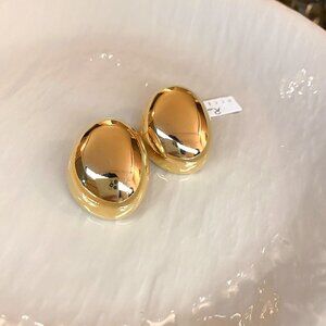 Women's Real Gold-Plated Half Oval Stud Earrings Silver Posts Minimalist Chic
